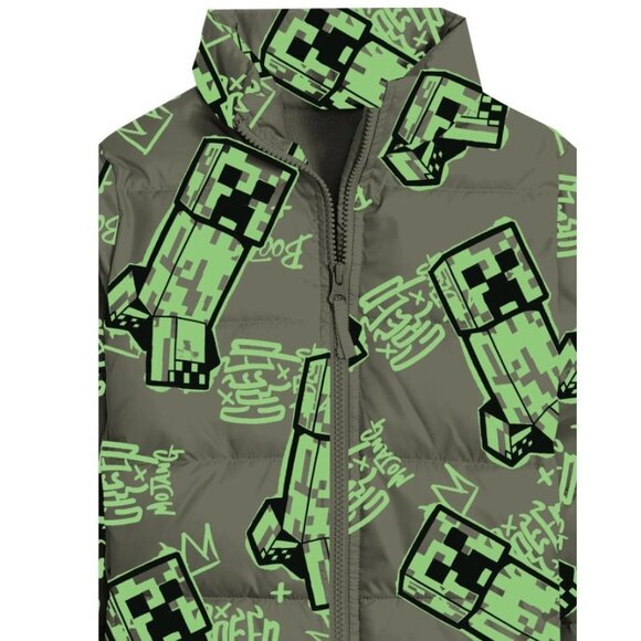 NEW Minecraft Boys Creeper Zip Puffer Jacket Lightweight Size 14 Zippered Size: - Picture 15 of 16